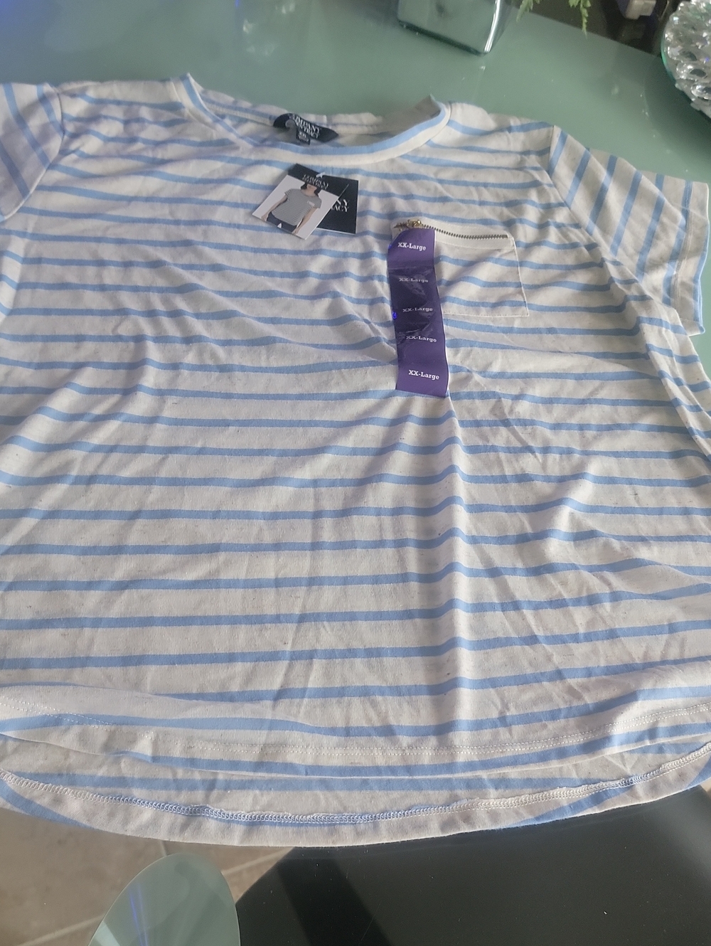 Company Ellen Tracy  White Tee with Light Blue Stripes Xxl